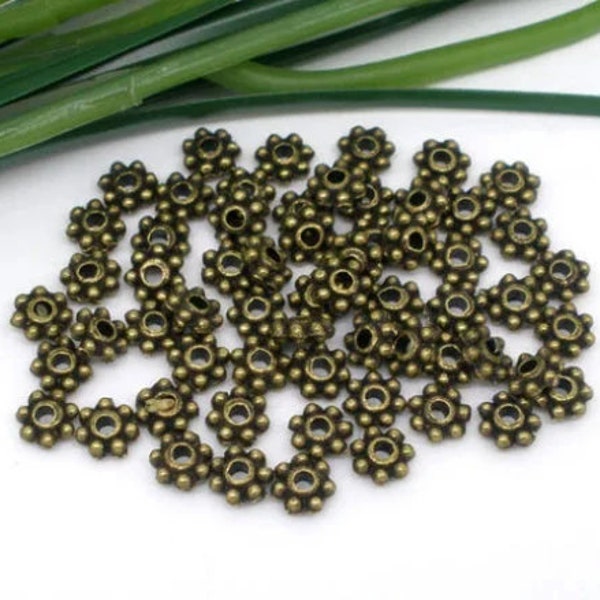 lot de 100 perles fleurs intercalaires en argent tibétain 4 mm bronze