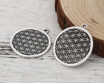 Zinc Alloy Pendant Flower of Life Meditation Hollow 44x40 mm