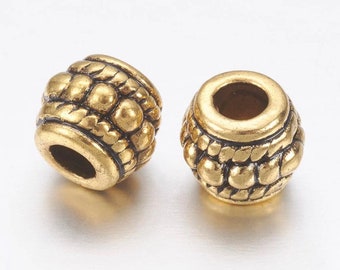 lot of 20 barrel beads spacers 8x6.5 mm in golden Tibetan silver