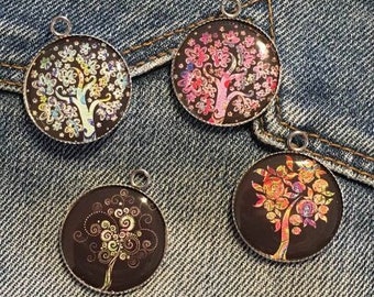 4 resin tree of life cabochons 25 mm + 4 cabochon supports 25 mm silver REFA001