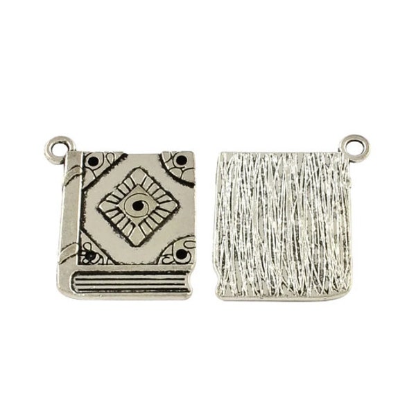 lot de 3 pendentifs  breloques livre 26x21 mm en argent tibétain