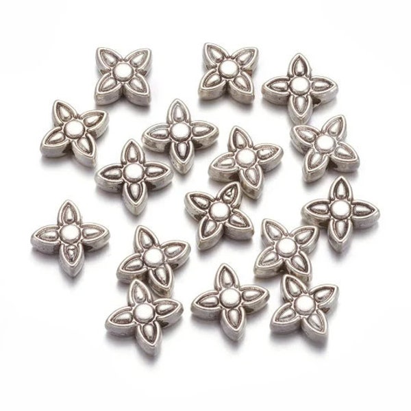 lot de 20 perles intercalaires fleurs 9 mm en argent tibétain