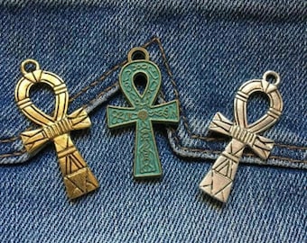 set of 3 Egyptian ankh crosses in Tibetan silver 41x20 mm
