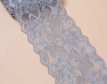 gray elastic lace 80 mm - Sold by the meter