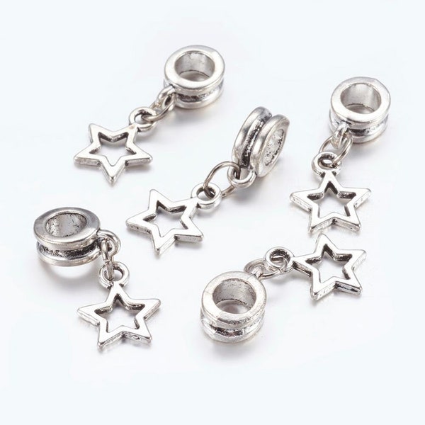 lot de 4 perles charm argent tibétain 12 mm argenté étoile