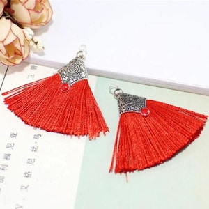 2 Tibetan silver alloy tassel pendants 5 cm