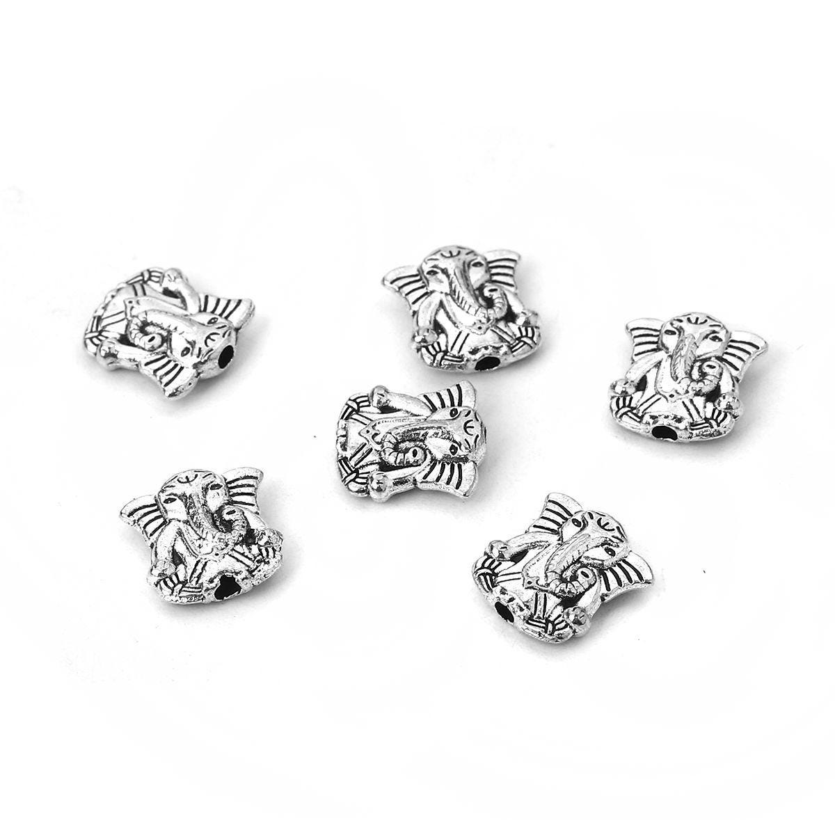 Lot De 10 Perles éléphant Ganesh En Argent Tibétain 10 Mm - Argenté, Pour Création De Bijoux