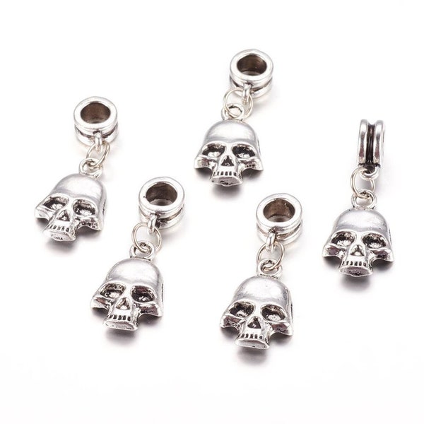 set of 4 charm pearls skull Tibetan silver 18 mm silver