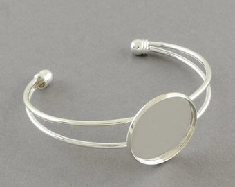 set of 5 silver-plated brass bracelets for 20 mm cabochon support