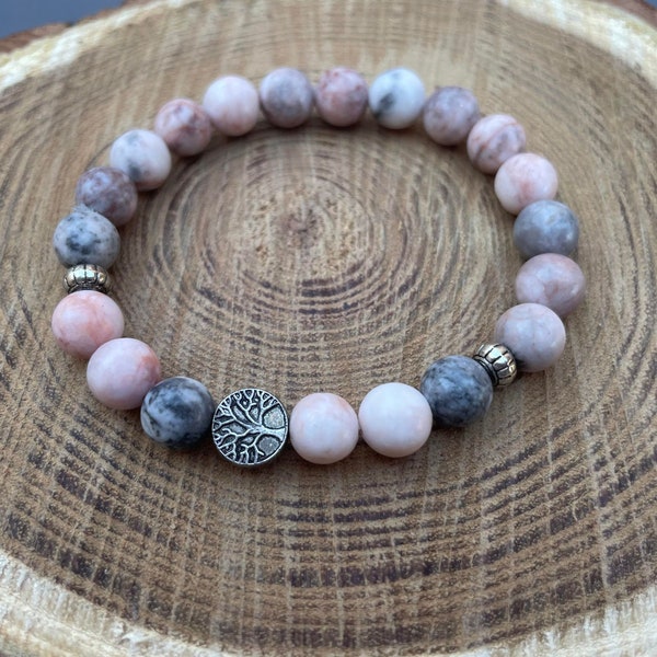 boho chic tree of life bracelet natural zebra jasper beads