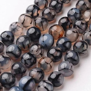 30 natural dragon vein agate beads 6 mm