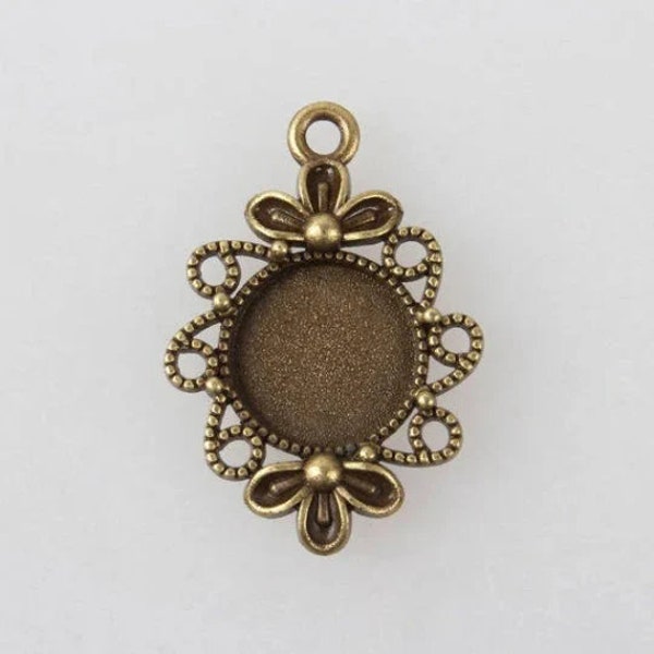 lot de 5 Pendentifs Support pour cabochon 12 mm bronze