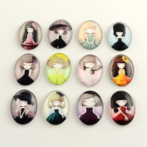 lot de 10 cabochons 25x18 mm kawai
