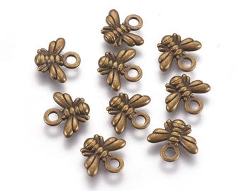 set of 8 bee charms 10x11 mm antique Tibetan silver