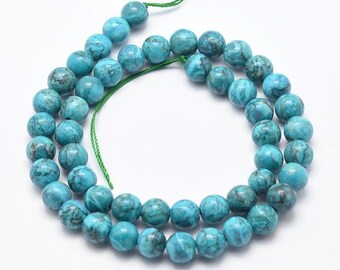 Lot De 24 Perles En Turquoise Naturelle Africaine - Diamètre 8mm, Forme Ronde, Pour Création Bijoux