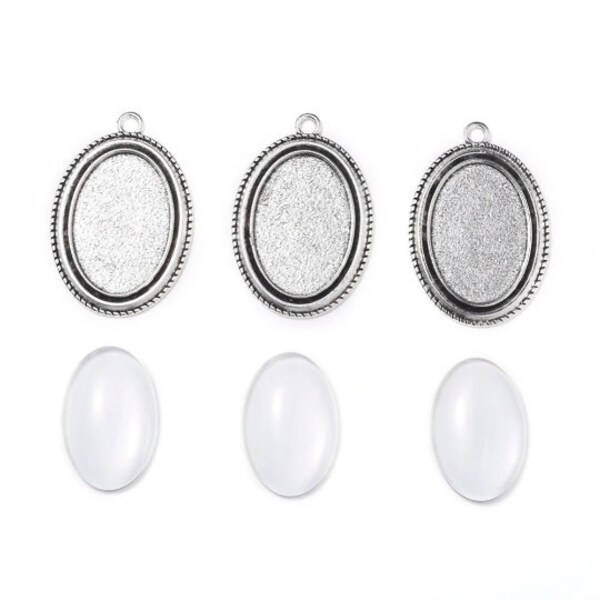 lot de 5 Pendentifs Support pour cabochon 30x20 mm argenté