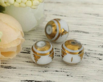 set of 5 ceramic Buddha beads 10 mm