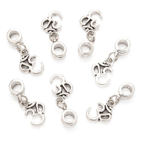 Lot De 4 Perles Charm Symbole Ohm Argenté Tibétain 20 Mm - Neuf En Laiton