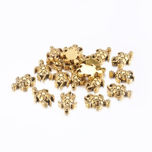 lot of 10 Tibetan silver turtle beads 13x9 mm gold