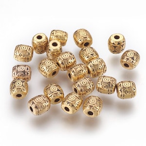 チベットシルバー 6 mm ゴールドのバレル ビーズ 25 ロット