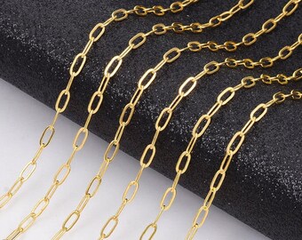 Gold-plated brass paper clip chain 7.6x2.6 mm sold by the meter