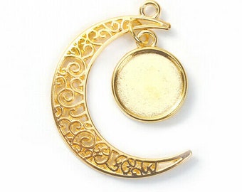 lot de 5 Pendentifs Support lune pour cabochon 14 mm