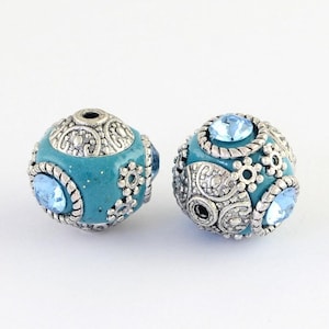 2 superb Indonesian beads in antique silver alloy 15x14 mm