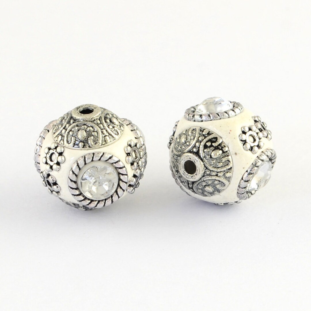 2 Perles Indonésiennes Alliage Argenté Antique - Diamètre 20 Mm, Acier, Pour Bijoux Fantaisie