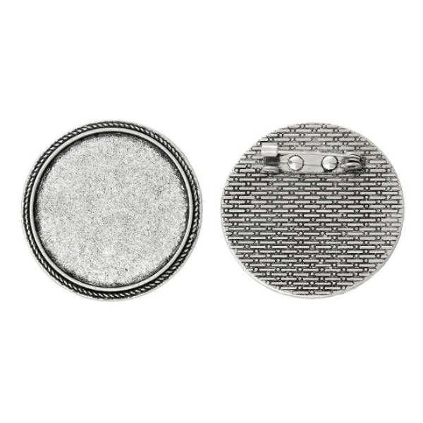 lot de 2 supports broche argenté pour cabochon 30 mm