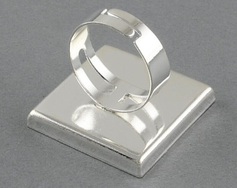 2 supports de bague réglables argentés pour cabochon 25x25 mm