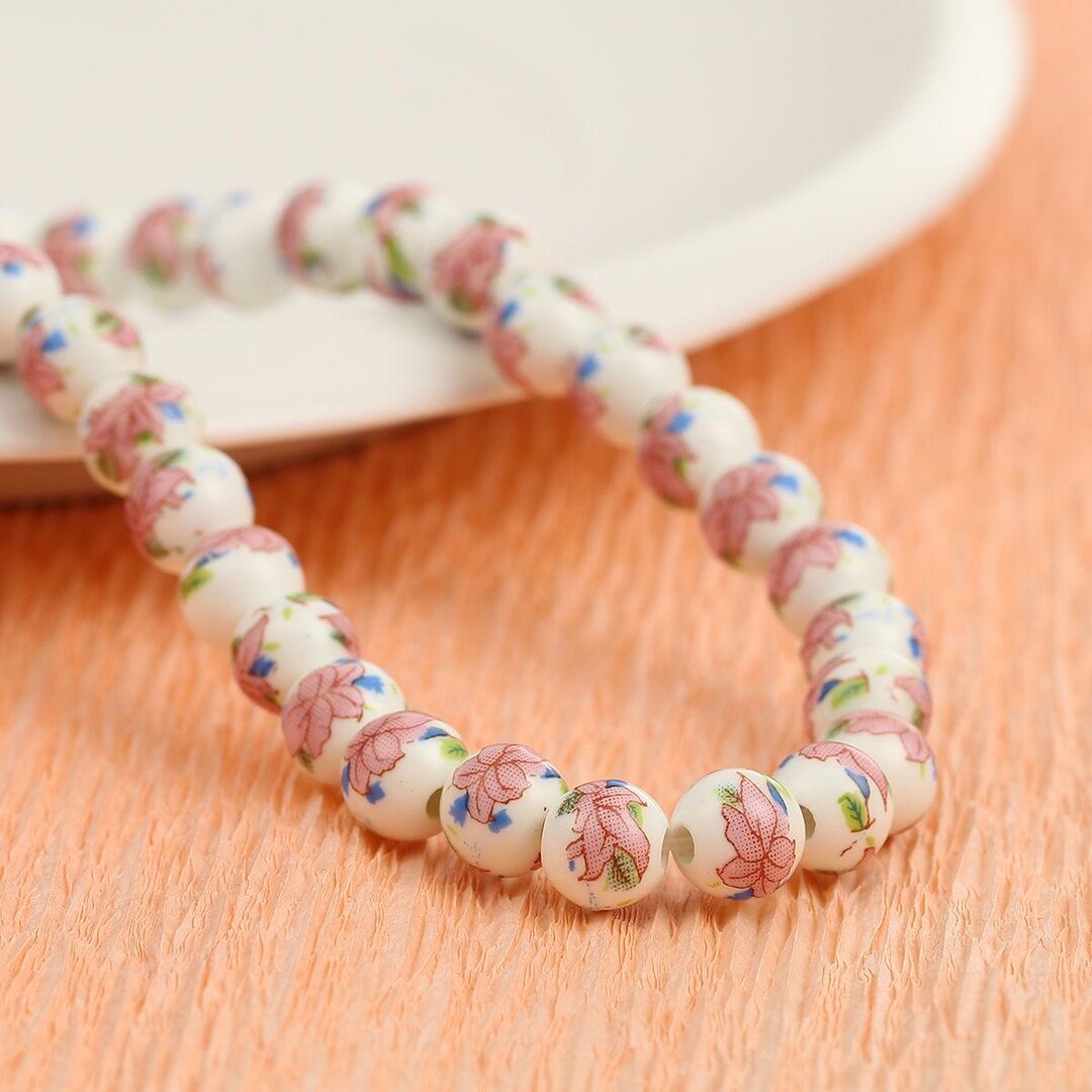 Lot De 10 Perles En Porcelaine Chinoise - Diamètre 9 Mm - Pour Création De Bijoux