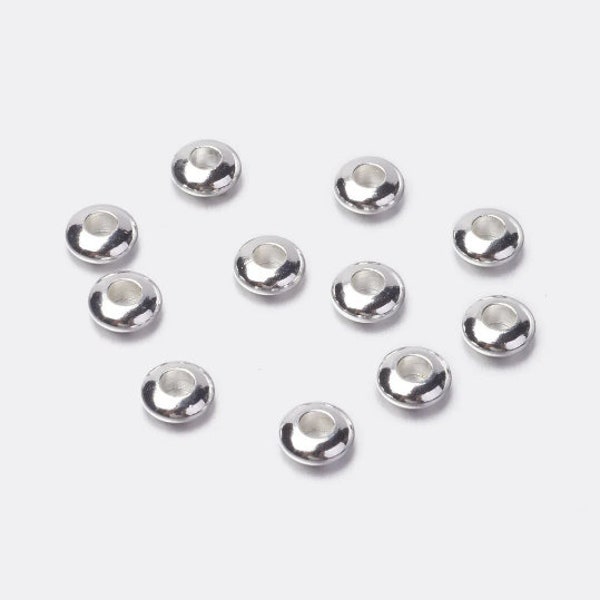 lot de 50 Perles intercalaires rondelles argentées 5x2 mm en laiton
