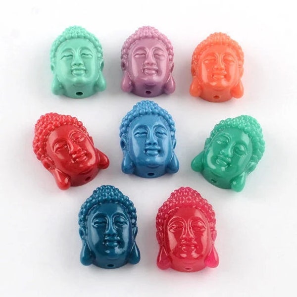 Lot de 10 perles tête de Bouddha en corail de synthèse 15x10 mm