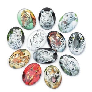 lot de 10 cabochons 25x18 mm tigres