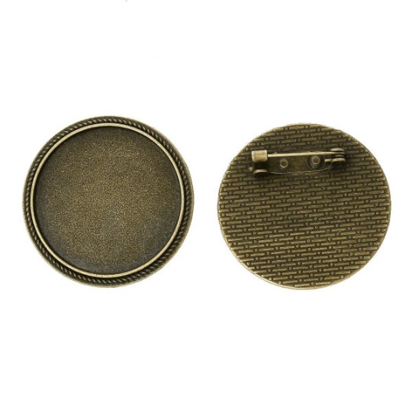 lot de 2 supports broche bronze pour cabochon 30 mm