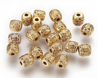 lot de 25 perles baril en argent tibétain 6 mm dorées
