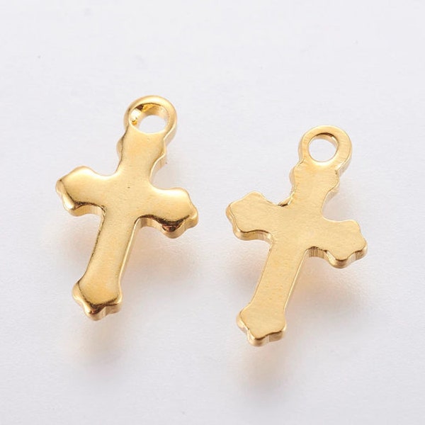 lot de 5 breloques croix chrétienne catholique 12x7 mm en acier inoxydable