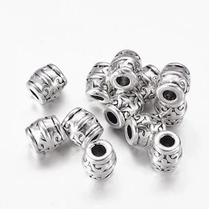 set of 10 Tibetan silver barrel beads 8x8 mm
