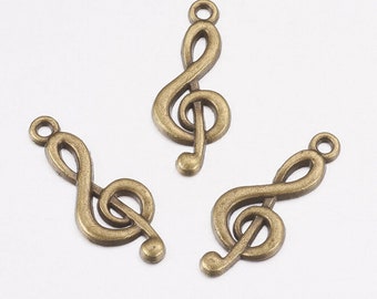 5 musical note charms 26x10 mm in bronze Tibetan silver