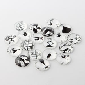 lot de 10 cabochons verre ronds chats et oiseaux