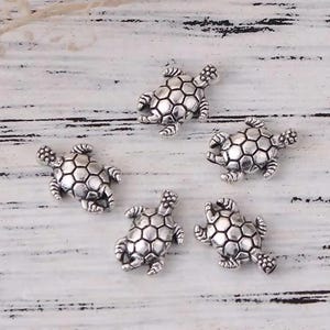 lot of 10 Tibetan silver turtle beads 13x9 mm silver