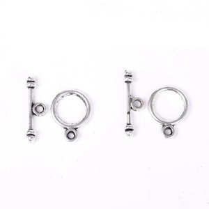 5 sets of T Toogle clasps brass 10x13 mm silver