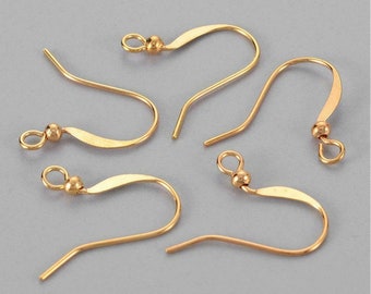 24 nickel-free earring hooks in gold-plated brass, 15 mm