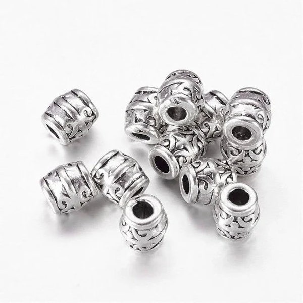 lot de 10 perles baril en argent tibétain 8x8 mm