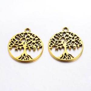 生命の木チャーム 2 個 29X25 mm、金メッキチベットシルバー