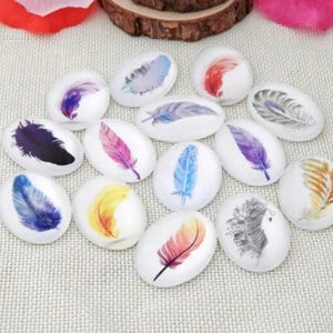 lot de 10 cabochons 25x18 mm plumes