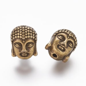 set of 5 Tibetan silver Buddha head beads 11 mm bronze