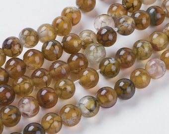 30 Perles En Agate Veine De Dragon 6 Mm - Naturelles, Pour Création De Bijoux