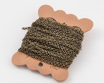 unwelded rolo mesh chain 3x1 mm brass bronze sold by the meter