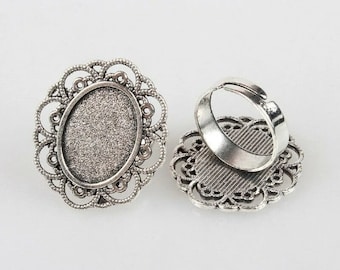 5 silver color adjustable ring holders for cabochon 13x18 mm